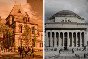 Campus pictures of Brown University and Columbia University. 