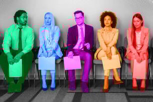 A group of brightly colored job applicants.