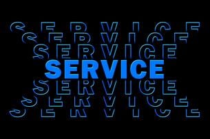 The word "service" in 3-D blue lettering, repeated against a black background.