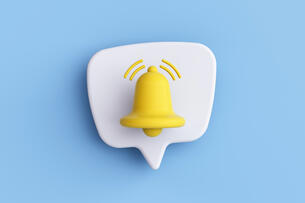 3-D yellow notification bell with speech bubble