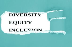 The words "Diversity, Equity and Inclusion" are offset against a blue background.