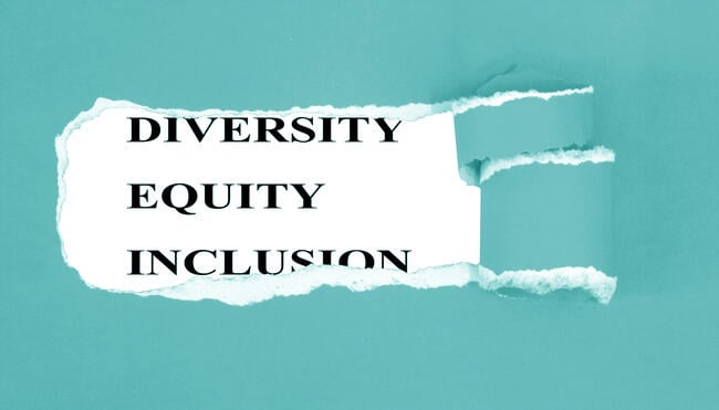 The words "Diversity, Equity and Inclusion" are offset against a blue background.