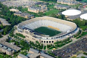 An aerial view of a big-time college football stadium.