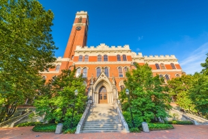 The exterior of Kirkland Hall on the campus of Vanderbilt University. The building is the oldest on campus, dating from 1874.