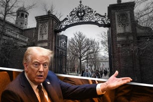 The gates of Harvard University and President Donald Trump.