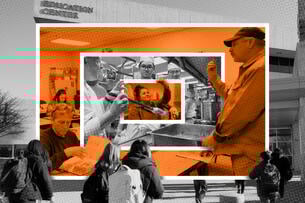 A series of images within images of stock college photography.