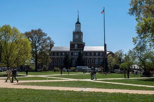Students walk through the campus of Howard University.