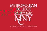 Metropolitan College of New York logo, white text on a red background