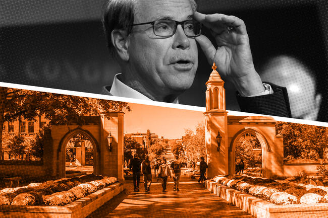 Indiana governor Mike Braun and the University of Indiana in Bloomington campus. 