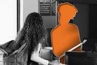 Illustration: A student attempts to talk to a admissions worker that has vanished.