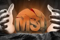 A cracked crystal ball shows the acronym MSI shrouded in fog.