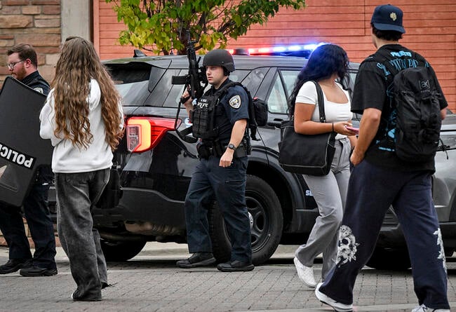 Police secure the area around Norlin Library on the campus of the University of Colorado Boulder on Monday, August 25, 2025. 