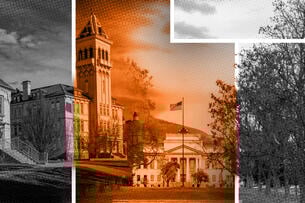 Historic Old Main on Utah State University campus and the University of Utah entrance.