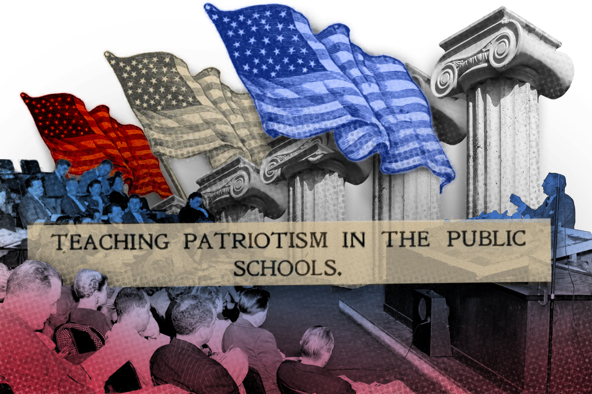 A collage of various United States civic elements.