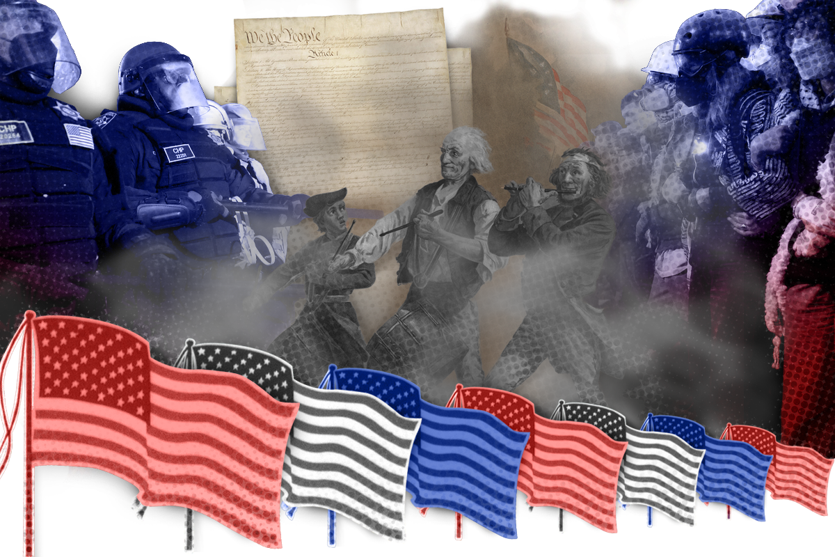 A collage of various United States civic elements.